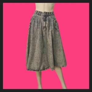 VTG JORDACHE 1980s Acid Stone Wash Denim A-line Below Knee Skirt